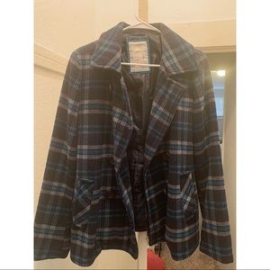 Aeropostale pea coat, blue plaid, size L